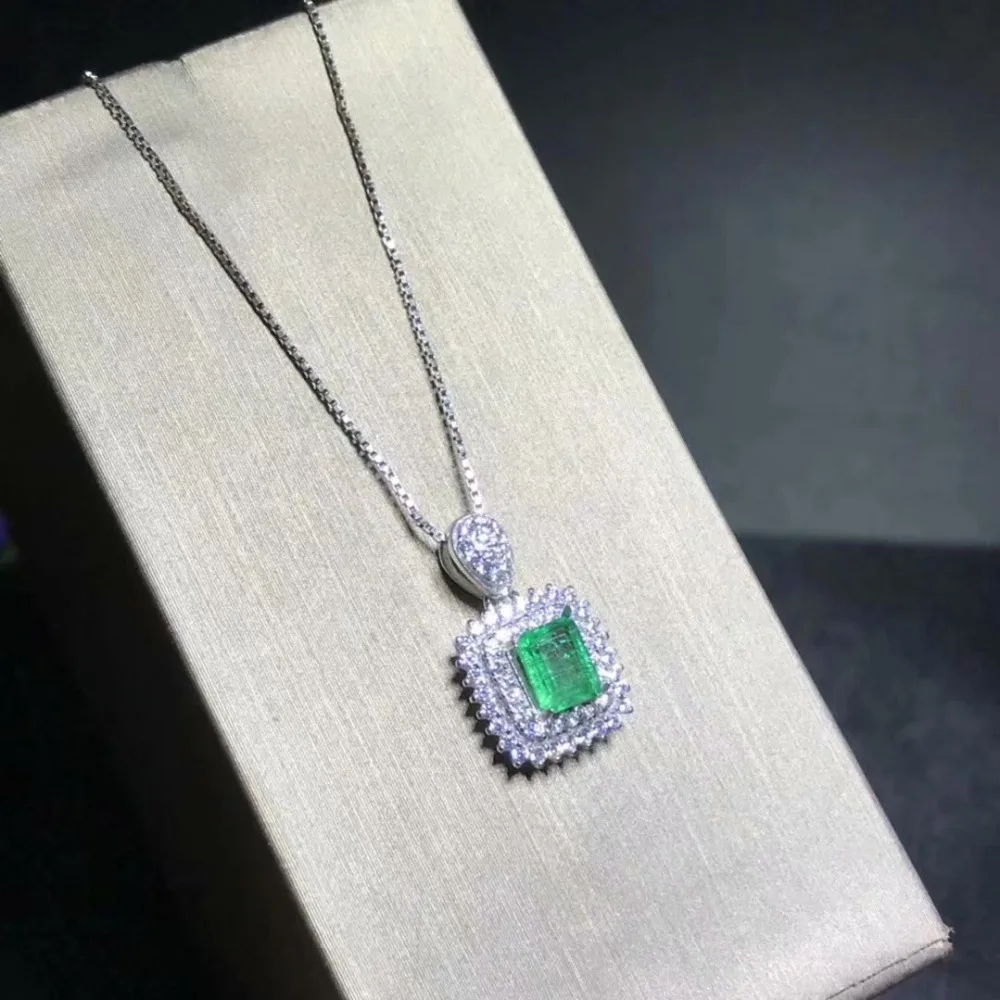 Pendentif en pierre naturelle verte émeraude pendentif en pierres précieuses naturelles S925 argent