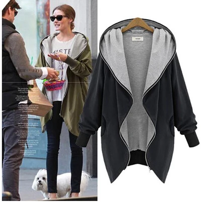

New Arrival Women Fashion Cotton Warm Loose Hoodie Zipper Sweatshirts Casual Coat Hot Sale Plus Size Free Shipping