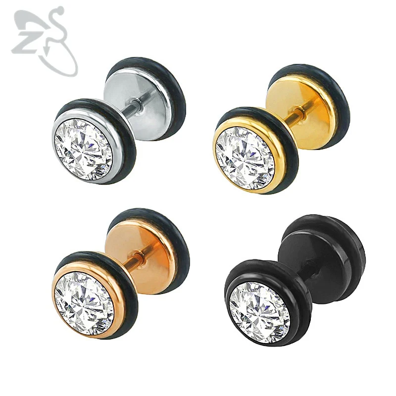 Crystal Fake Ear Plug Stud Silver Gold Black Color Stud Earrings Crystals Stone Ear Stud