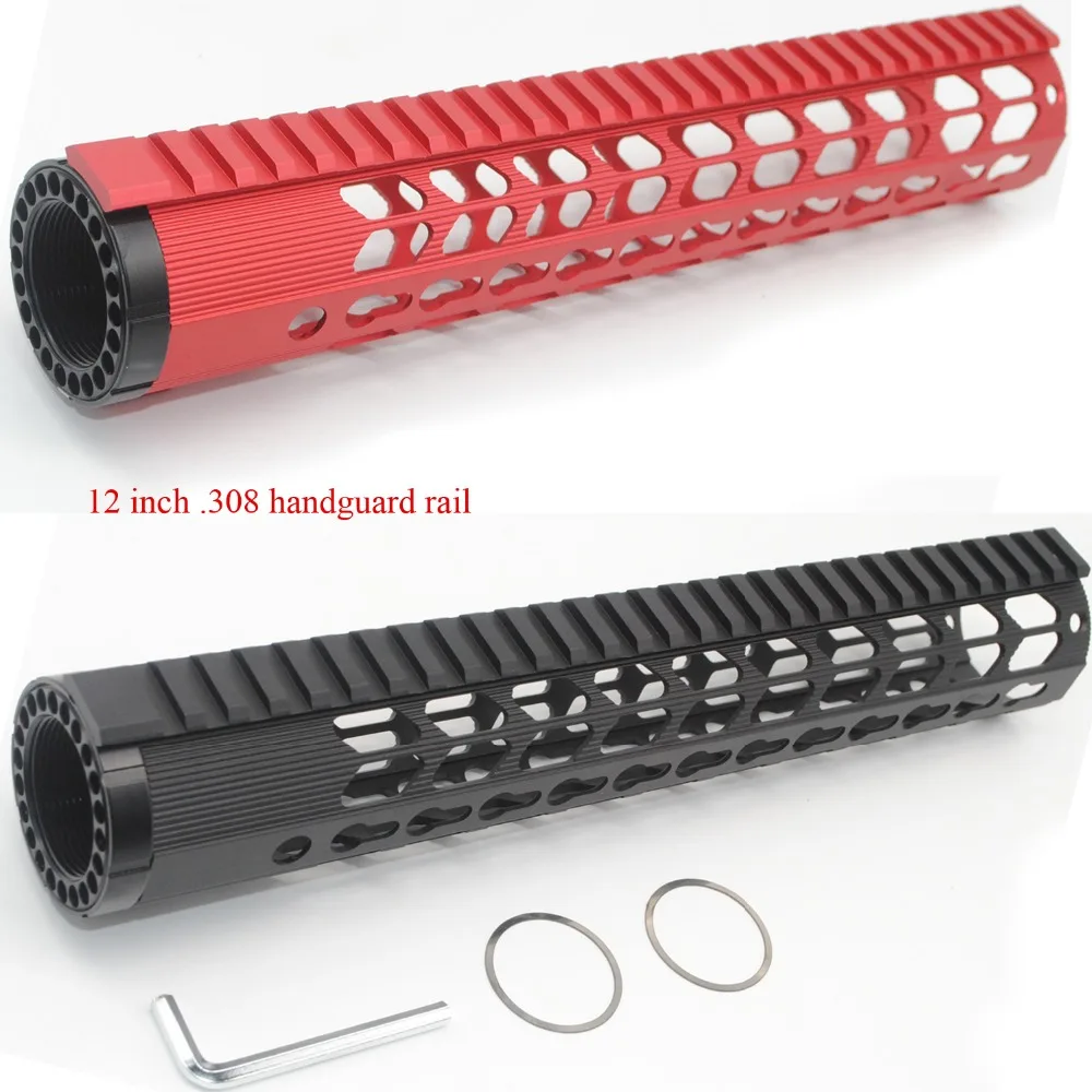 12 inch length Black / Red Free Floating Rail Mount Keymod Handguard