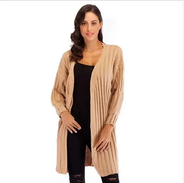 ^Cheap Autumn & Spring 2019 New Fashion Long Design Vintage Women Cardigan Sweater Black Khaki Army Color Loose Casual Sweaters Outwear
