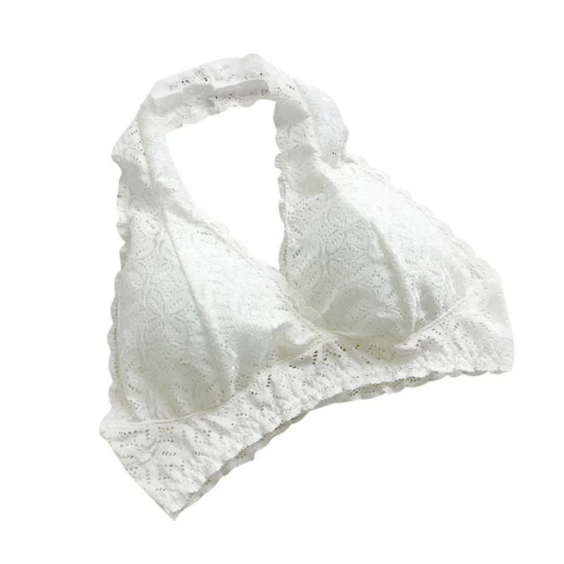 

Women Lady Summer Sexy Lace Bralette Halter Female Backless Wirefree Underwear Crop Lingerie Brassiere Bra Plus Size Black White