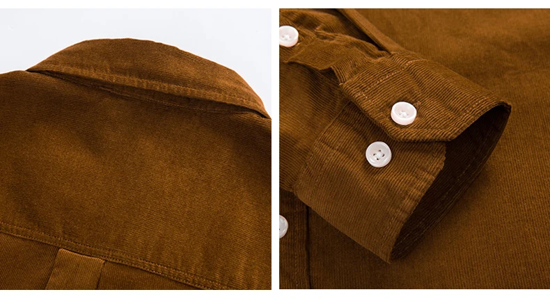 Men's Cotton Casual Shirt Long Sleeve Slim Fit Button-Down Neck Autumn Spring Soft Social Leisure Corduroy Shirt