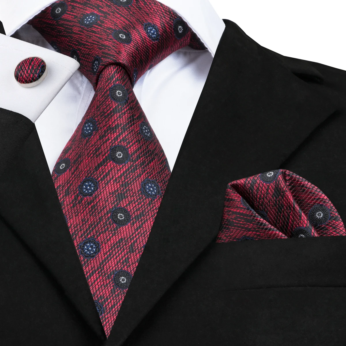 SN 1674 Men Designer Ties For Men Red Woven Neck Tie Handkerchief ...