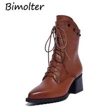 Bimolter 2018 Winter Autumn Genuine Leather Ankle Boots Women Lace-Up Cow Leather Martin Boots Fashion High Heels Shoes LAEA062 цена Bimolter 2018 Winter Autumn Genuine Leather Ankle Boots Women Lace-Up Cow Leather Martin Boots Fashion High Heels Shoes LAEA062 цены онлайн