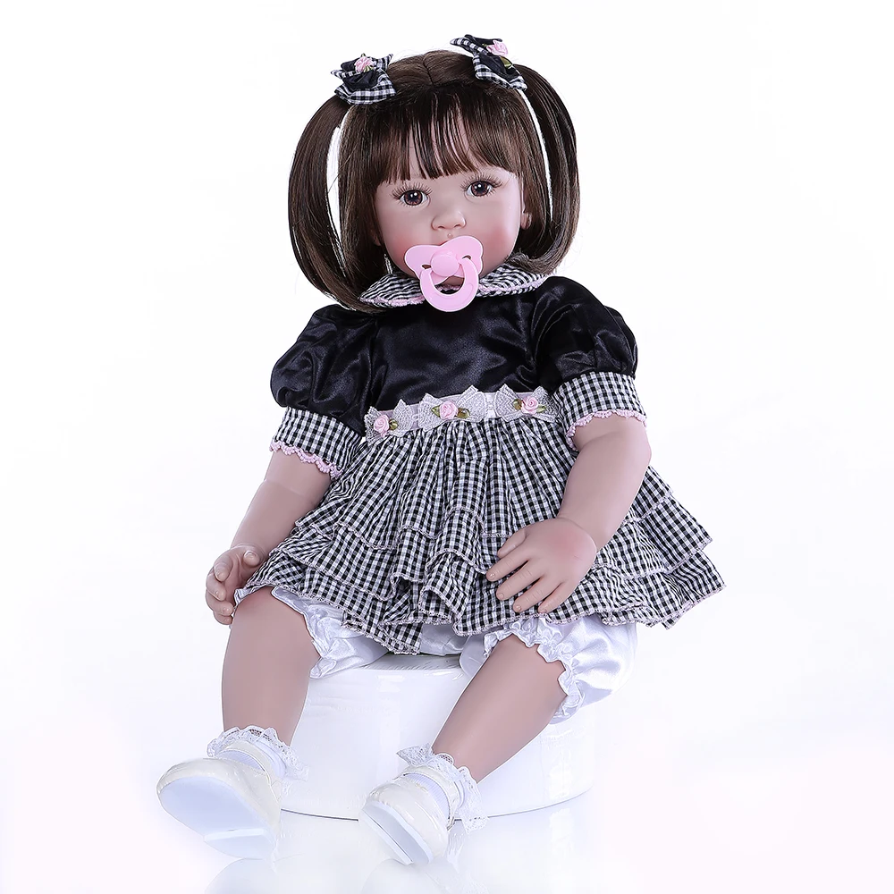 60 см кукла для маленьких девочек с короткими темно-коричневыми волосами, развивающая игрушка, рождественский подарок для детей