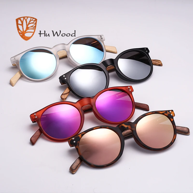 Goedkoop HU HOUT Merk Designer Gepolariseerde Zonnebril Mannen Plastic Frame Hout Oortjes Fashion Oval Zonnebril Spiegel Lens UV400 GR8003