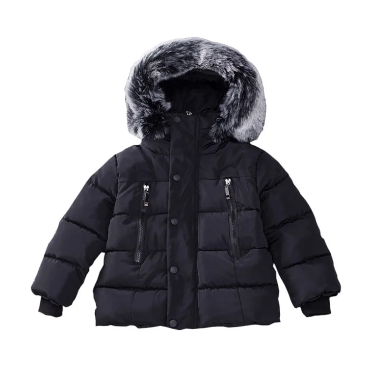 Детские зимние куртки меховой воротник куртка осень-зима для девочек толстые теплые толстовки Детская верхняя одежда пальто для мальчиков 18 м-8 т - Цвет: Black