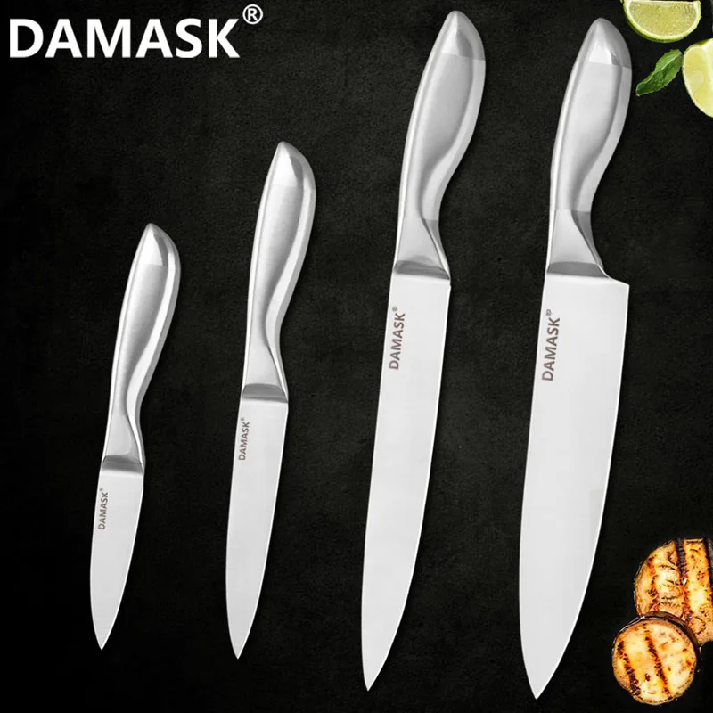 4 PCS Дамасский набор кухонных ножей, кухонный нож японского шеф-повара из нержавеющей стали с подставкой для ножей, эргономичный дизайн ручки, нож для мяса - Цвет: 4 PCS