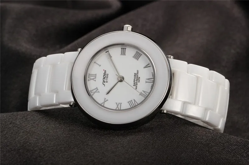 SINOBI брендовые роскошные женские часы водонепроницаемые белые керамические женские кварцевые часы высокого качества римские цифры montre femme