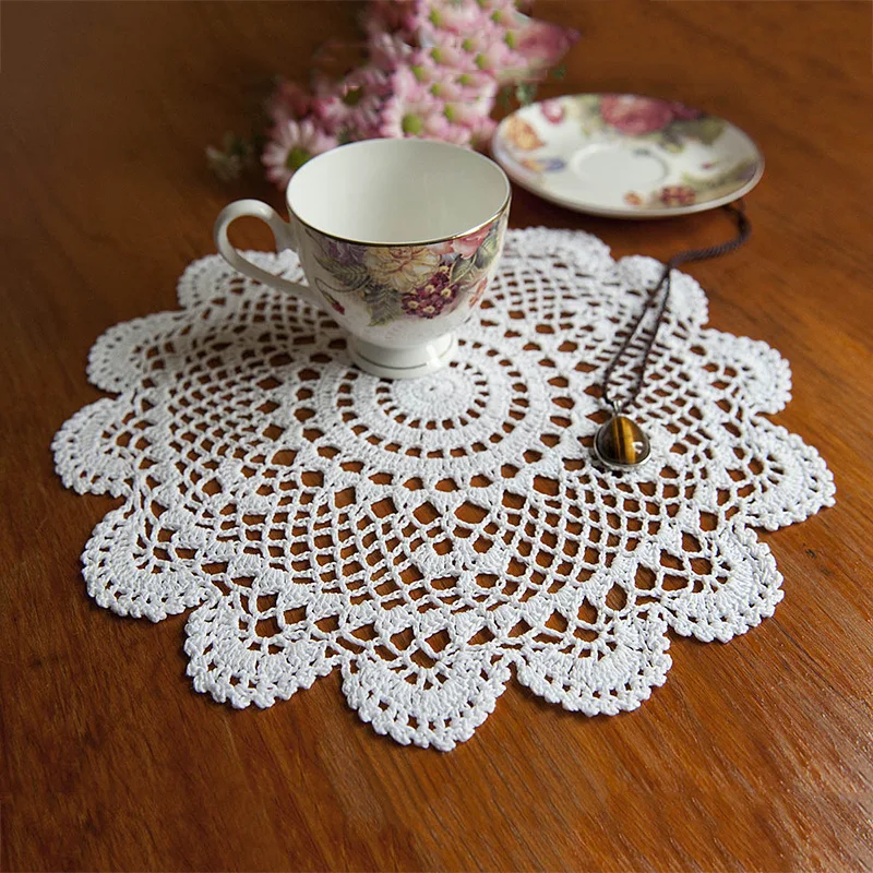 

1pcs 30CM White Round Handmade Cotton Hand Crochet Lace Doily Doilies Placemat Home Coffee Shop Table Placemat