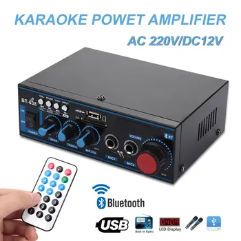 

BT-638 2CH 600W 12V/220V HIFI Audio Bluetooth Stereo Power Amplifiers FM Stereo Radio with Remote Control for Home Karaoke