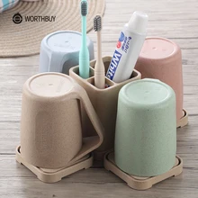 WORTHBUY креативные строительные блоки зубная щетка чашка пшеничная соломенная чашка для ванной стакан аксессуары для ванной набор зубная щетка чехол кружка