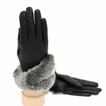 Женские зимние кожаные перчатки Женская манжета из натуральной кожи с кроличьим мехом перчатки с сенсорным экраном варежки