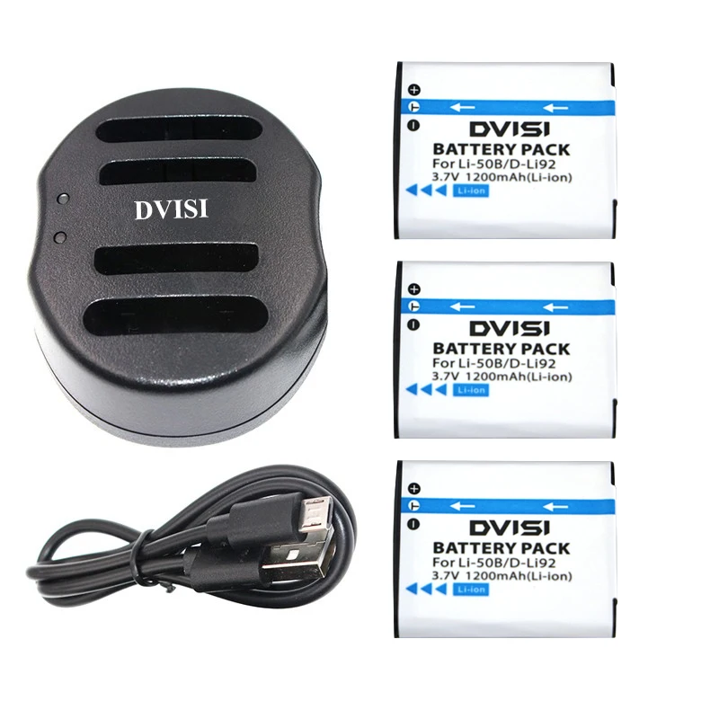 

3pcs 1200mAh Li-50B D-LI92 Li 50B D LI92 Li-ion camera Battery + USB Dual Charger For Olympus 1020 1010 1030 Pentax X70
