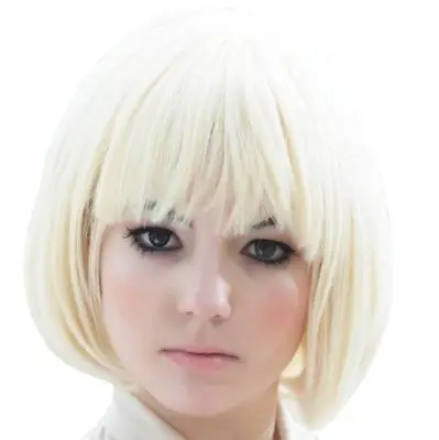 

Fashion Short Blonde BOB Straight Bangs Women's Cosplay Party Wig + Wig Cap>>>girls Cosplay wig Free shipping