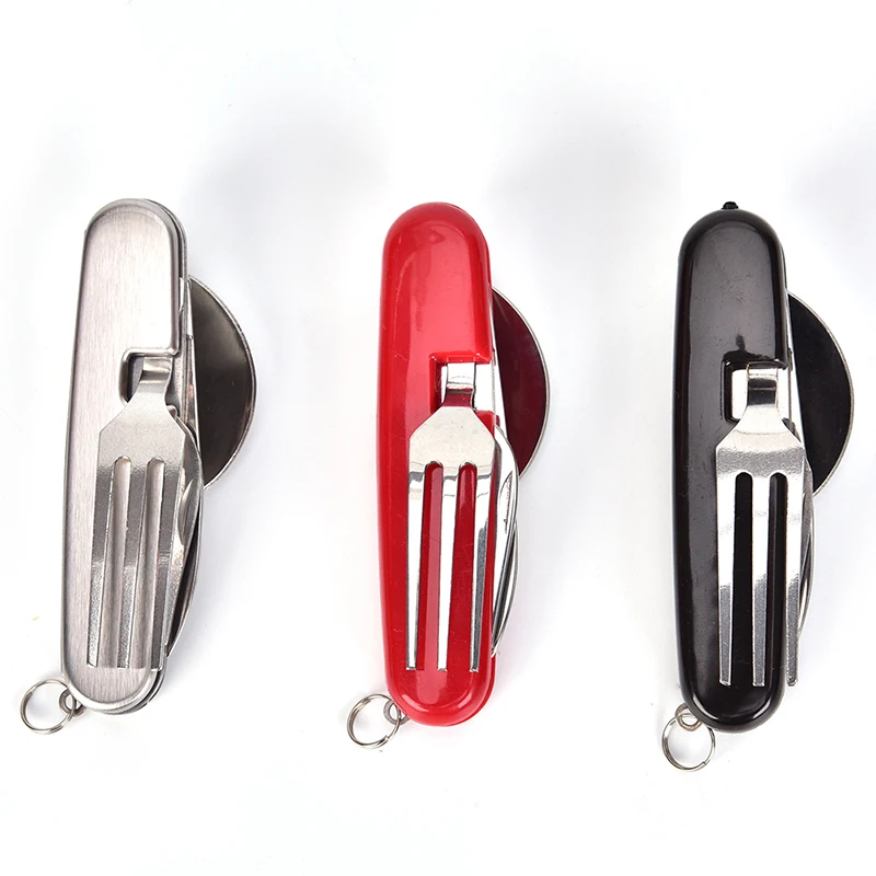 

4 in 1 OutdoorCamping Travel Tableware (Fork/Spoon/Knife/Bottle Opener) Stainless Steel Folding Pocket Kits for Hiking Survival
