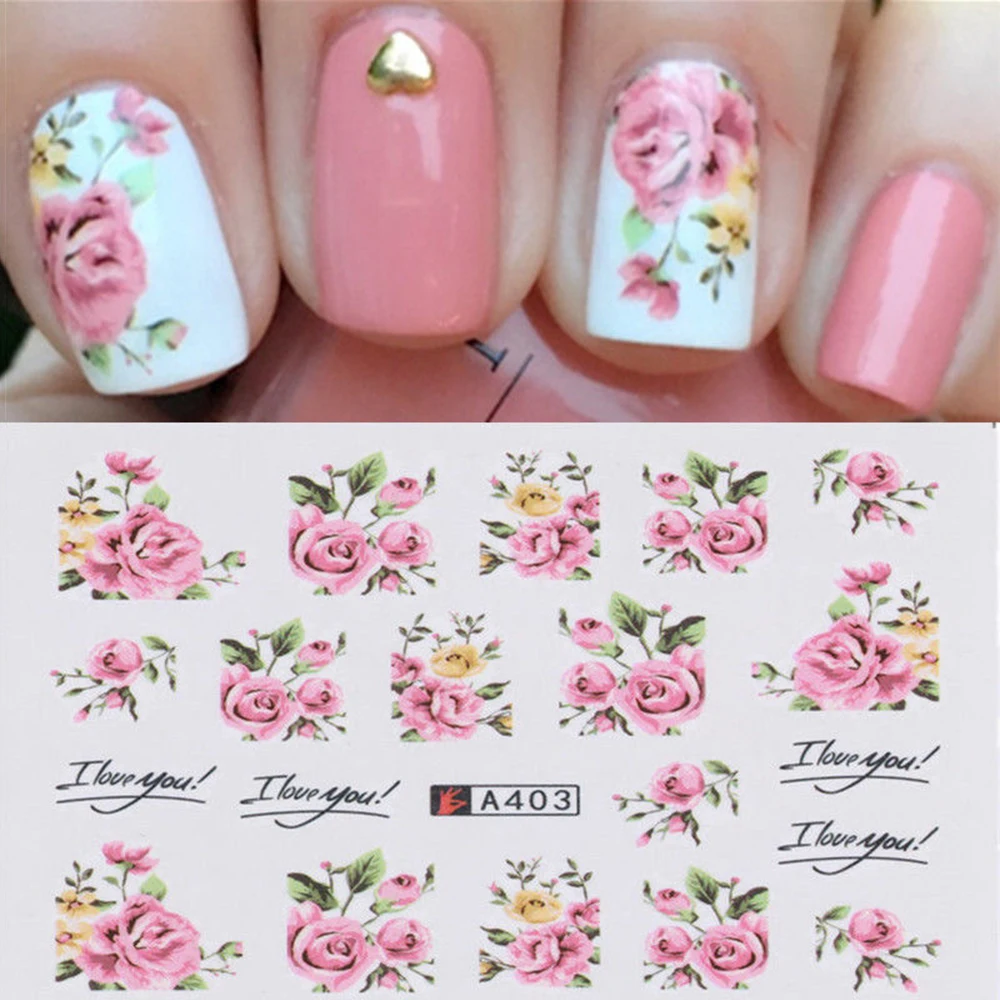 

2pcs Nail Sticker Nail Art Water Decal Transfer Stickers Rose Flower Butterfly Knot Lace Pattern Nail Sticker Decal Ornaments