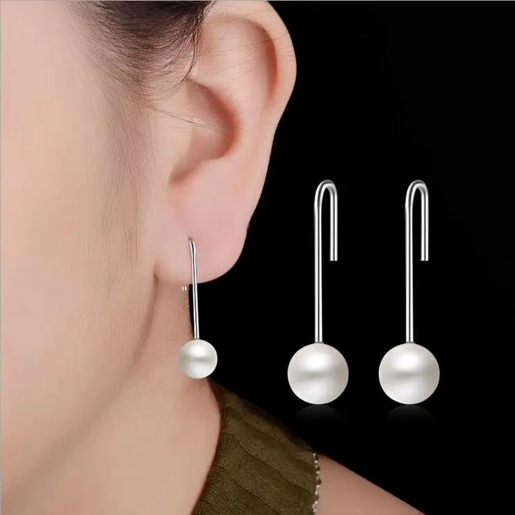 

2017 new arrival high quality fashion simple design 8mm pearl 925 sterling silver ladies`stud earrings jewelry for women gift