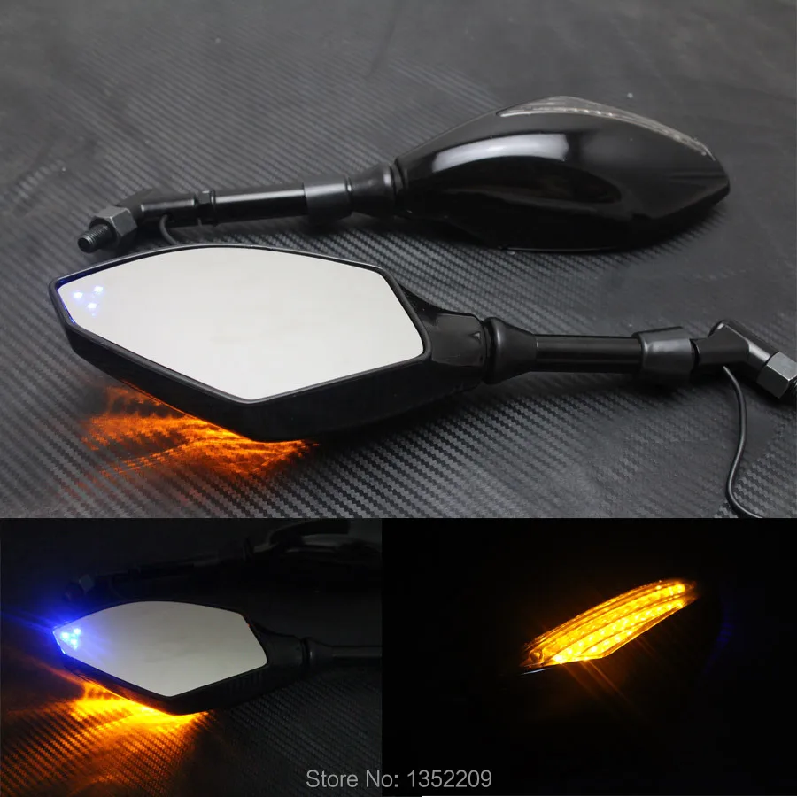 Motorcycle Indicator Rearview Side Mirrors & Integrated LED Turn