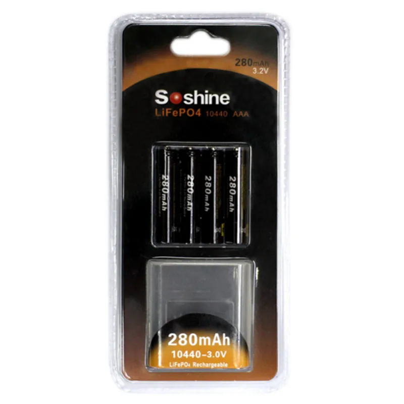 

4 pieces/lot Soshine 10440 battery 3.2V 280mAh LiFePO4 cell Rechargeable AAA Battery with 2X Battery Connectors + Battery Box