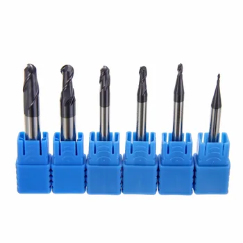 

6pcs Nitrogen Coated 2 Flute End Mill Set Ball Nose CNC Milling Cutter Cutting Bit R0.5-3.0mm