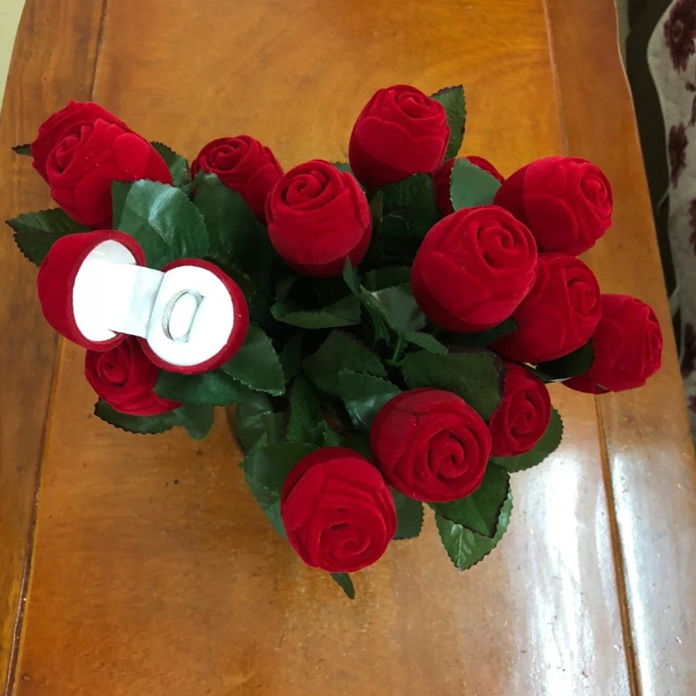 2 шт. красная роза кольцо Box Свадебные на День Валентина, обручальное коробка ювелирных изделий Коробка Подарочная Творческий бархатная