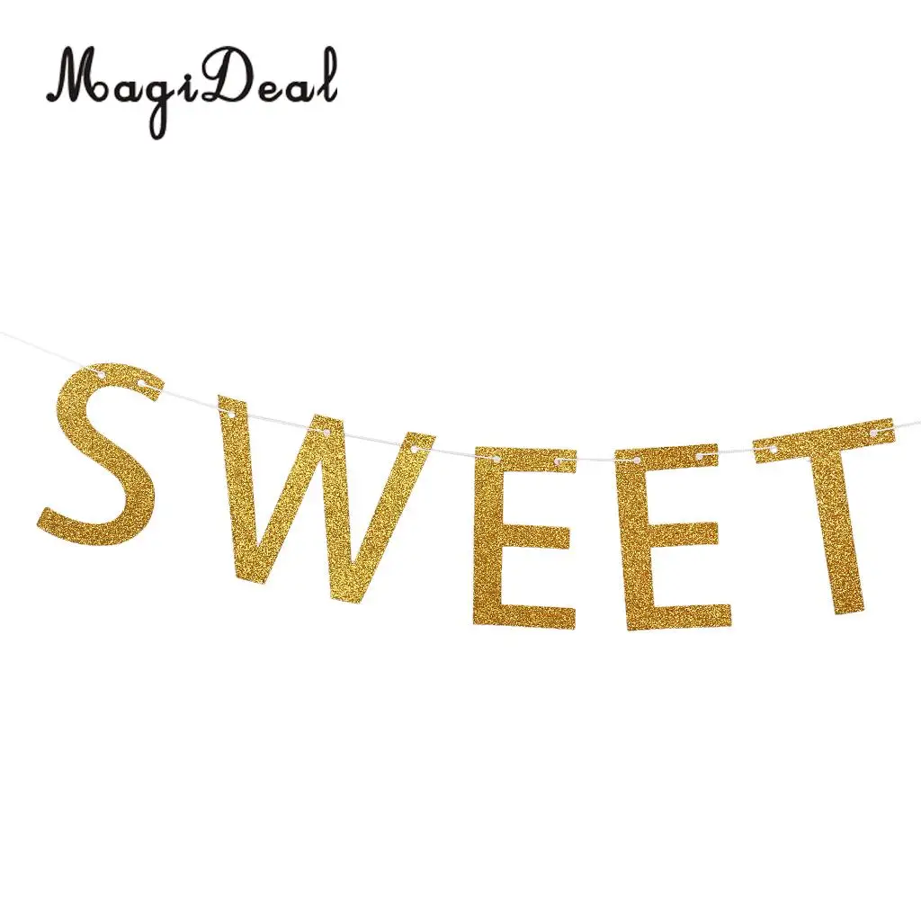 Pack of 2pcs Glitter Sweet 16 Heart Happy 16th Birthday Party Banner Bunting Girls Celebration Room Decoration Photo Props