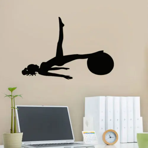 

Home Decoration Wall Mural Sport Woman Fitness Ball Wall Sticker Gym Art Vinyl Removable Wall Decal Y-541