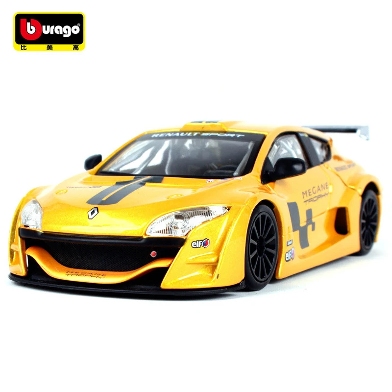 Bburago 1:24 RENAULT MEGANE трофей желтый сплав модель автомобиля для детей Рождественский подарок игрушки коллекция