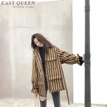 Толстая зимняя женская верхняя одежда, пальто без капюшона с длинным рукавом, клетчатая с воротником-стойкой, свбодная изящная полоска, пальто, кардиган, одежда AA3383 F