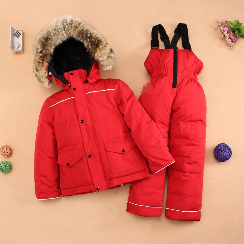 

2pcs Thick Kids Down Jacket+Warm Jumpsuit Hooded Baby Snowsuit Duck Down 2017 New Winter Infant Boy Girls Clothing Sets qx438