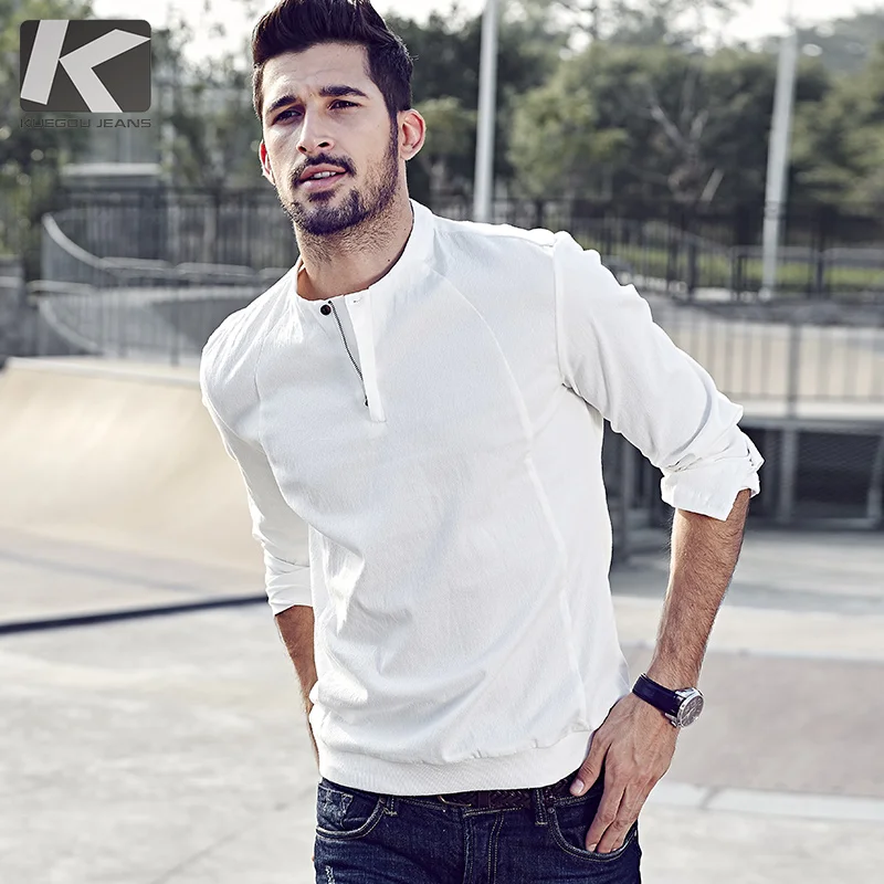 2017 Spring Mens Casual Shirts Patchwork Zipper Black White Brand Clothing For Man S Long Sleeve