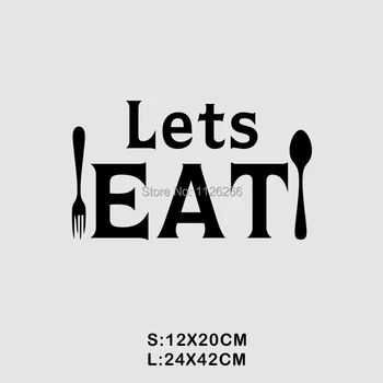 Lets Eat with Spoon and Fork Vinyl Wall Sticker Kitchen or Dining Room Decor