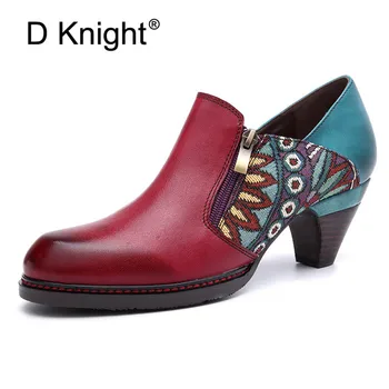 

Genuine Leather Shoes Women Round Head Pumps Sapato Feminino Med Heels Comfortable Slip On Female Pumps Fashion Lady Party Shoes