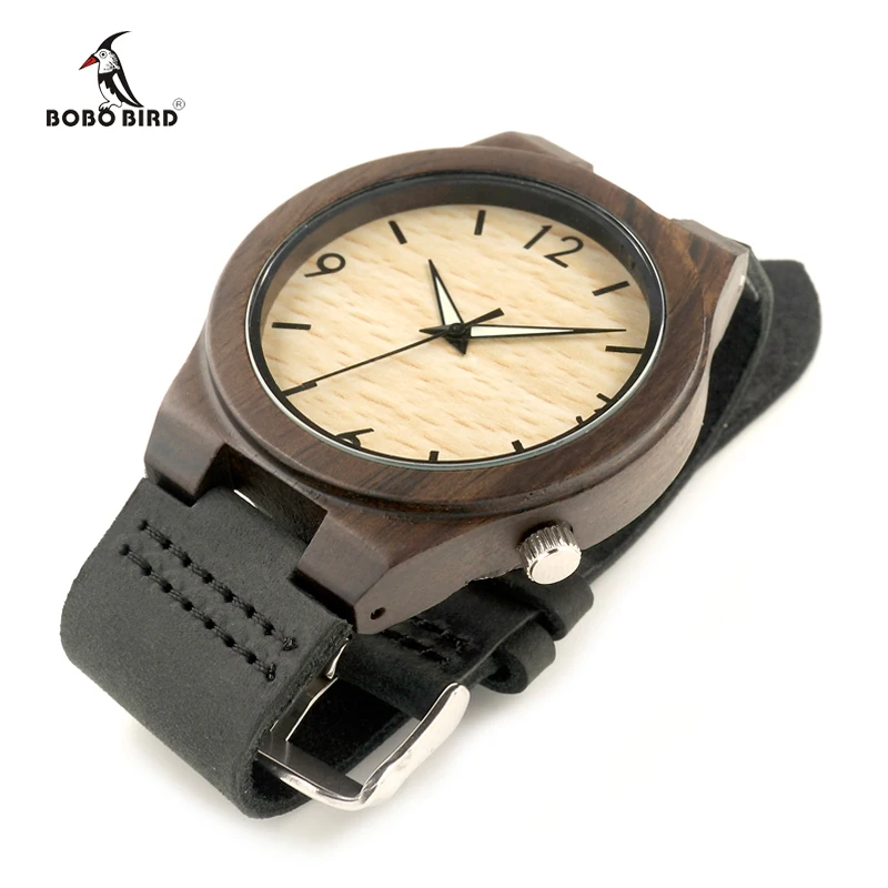 2017 Luxury Brand BOBO BIRD Men Watches Wood Wristwatch Watches Genuine Leather Band Qurtz Wood Watch Relogio Masculino C-B11