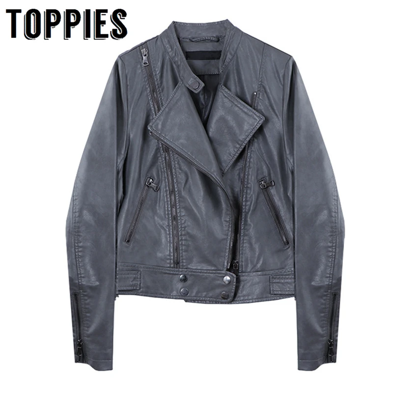 

Cropped Jacket Woman Black Biker Leather Jacket High Quality Loose Zipper Coat Punk Streetwear