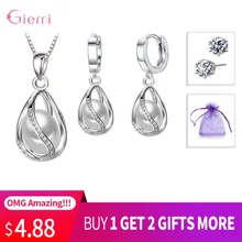 Лучшие продажи наборы ювелирных изделий для свадебной вечеринки 925 серебро жемчуг капли воды кулон в форме капли ожерелье серьги-кольца купить 1 получить 2 подарки