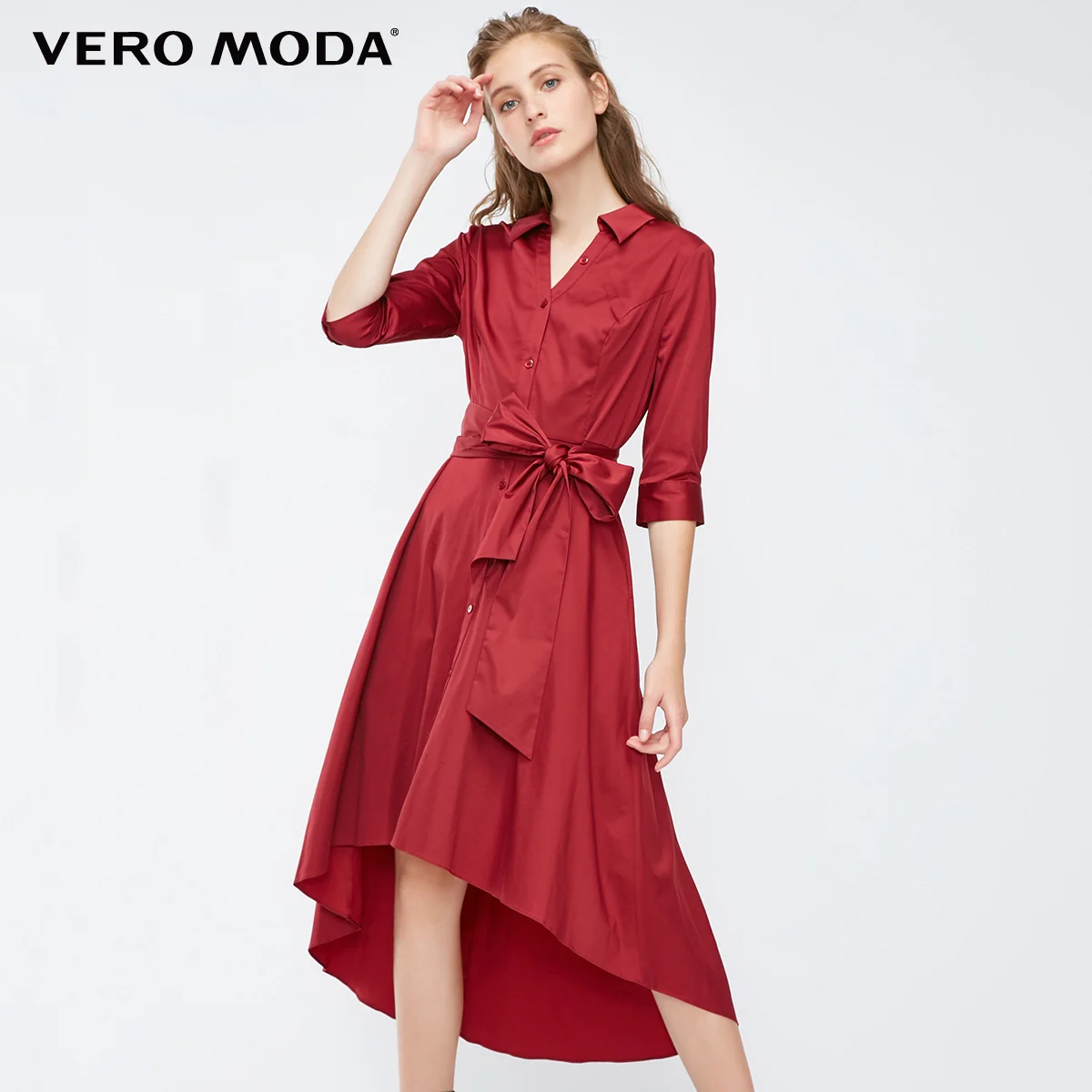 Vero Moda платье-рубашка с v-образным вырезом и рукавами три четверти | 31837C519 - Цвет: Rhubard