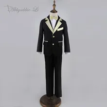 Children Black Formal Noble Golden Flowers Blazer Prom Wedding Boys Suits 5pcs Leisure Jacket Set Abbyabbie.Li Kids Clothes