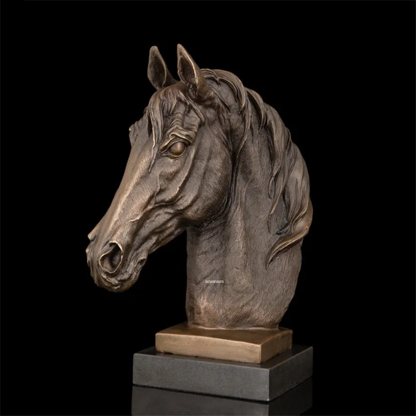 Modern Horse Head Statues Brass Carving Arts Craft Decor Home Office