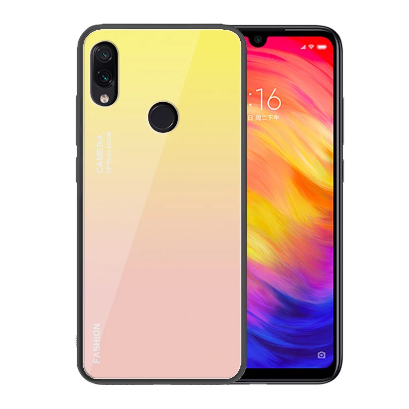 Модный чехол из закаленного стекла с кристаллами градиентного цвета для Xiaomi Redmi Note 8 Pro 7 6 5 7A противоударный чехол с защитой от царапин - Цвет: 01
