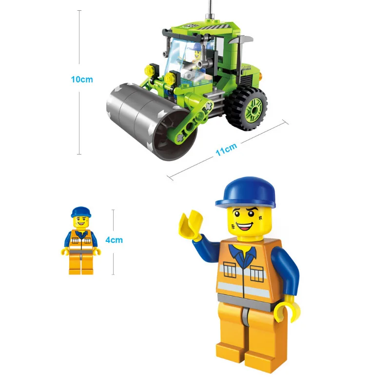 legoing City Series Forklift Truck Tractor Sweeper Truck Construction Road Roller Building Block Kids Toy