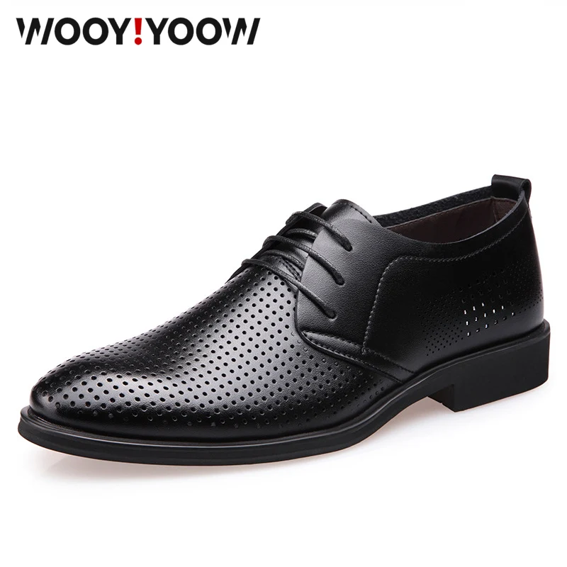 

WOOY!YOOW Men's Breathable Genuine Leather Oxfords Shoes Luxury brand business dress flats Spring and autumn new casual shoes