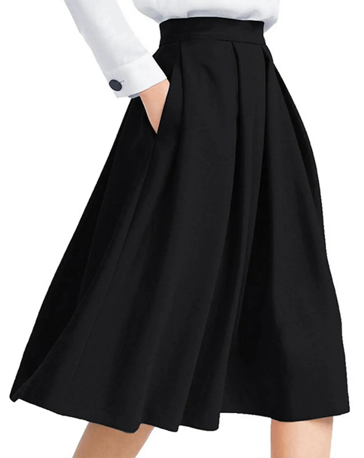 Women Knee-length Skirts 2020 Summer Autumn Retro Stylish Female High Waist Solid Pockets Skirt Women Vintage Short Skirt Bottom