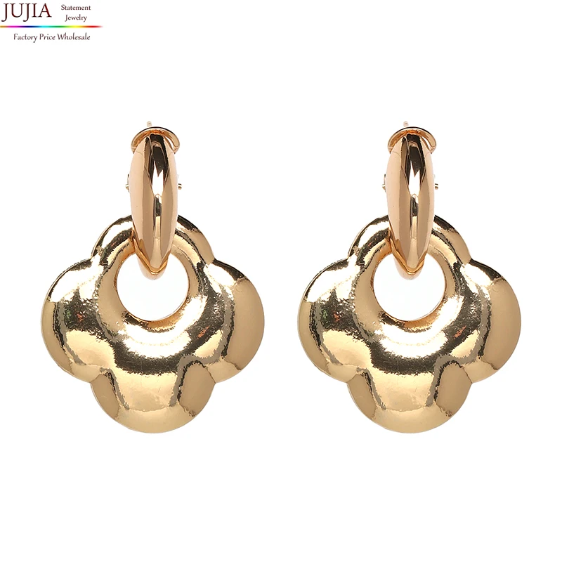 

JUJIA 2019 New 2 colors good quality fashion statement drop Earrings for women smooth metal Creoles earring oorbellen