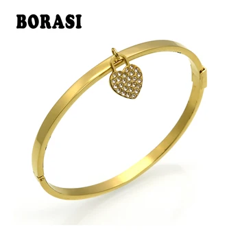 

Fashion Heart Cuff Bracelet 2016 Gold Color Rhinestone Jewelry Romantic Women Gift Round Bracelets & Bangles