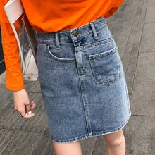 Летняя джинсовая юбка, женская короткая юбка с высокой талией, одежда для девушек, хлопковые милые юбки, Женская юбка высокого качества