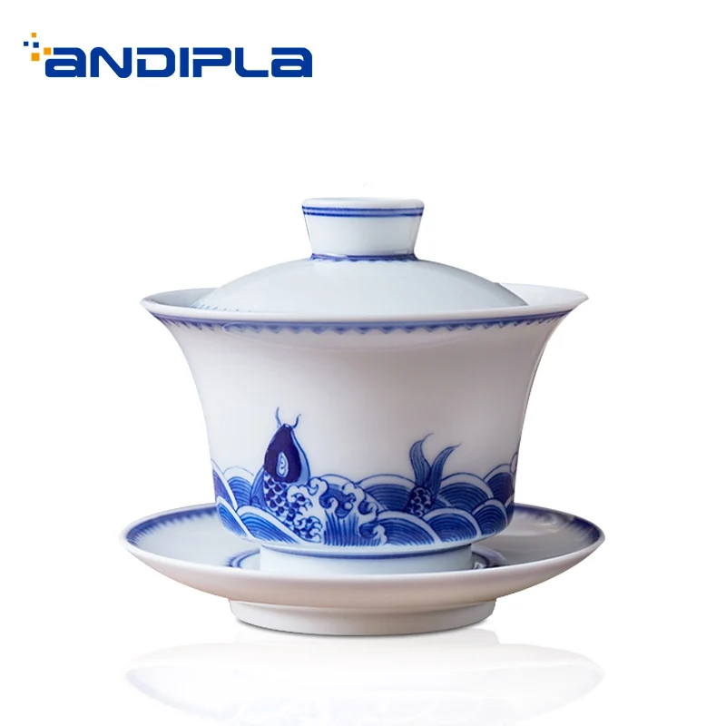 200 мл Цзиндэчжэнь керамический гайвань ручная винтажная посуда для напитков окрашенный синий и белый фарфор чайная чаша с блюдцем комплект крышек Tieguanyin