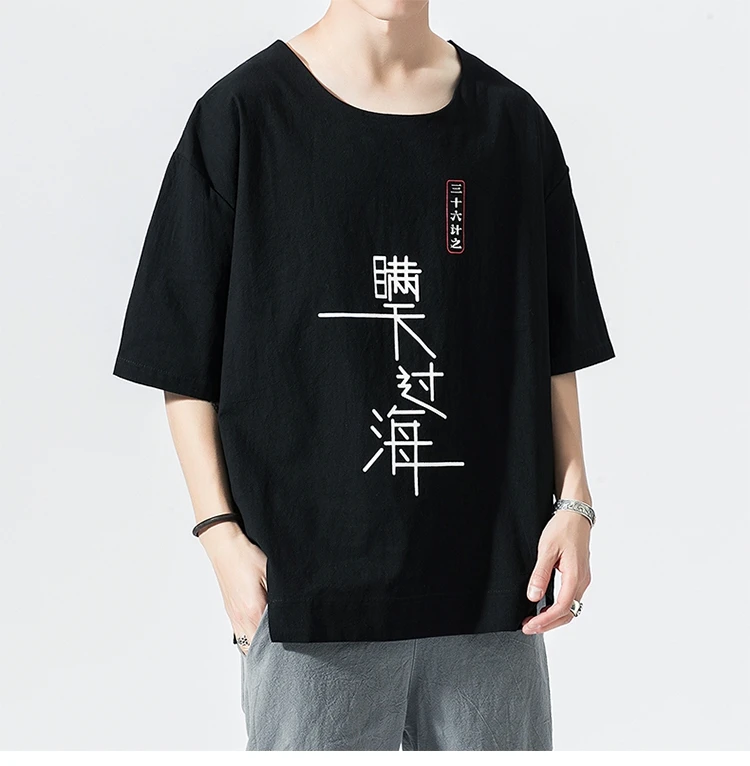 Китайский Стиль хлопковая Футболка Для мужчин футболка Harajuku человек короткий рукав с круглым вырезом Футболка уличная одежда 2019 Лето